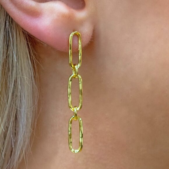 Argento Vivo Hammered Chain Drop Earrings Sterling Silver plated in 18-K… - Picture 1 of 4